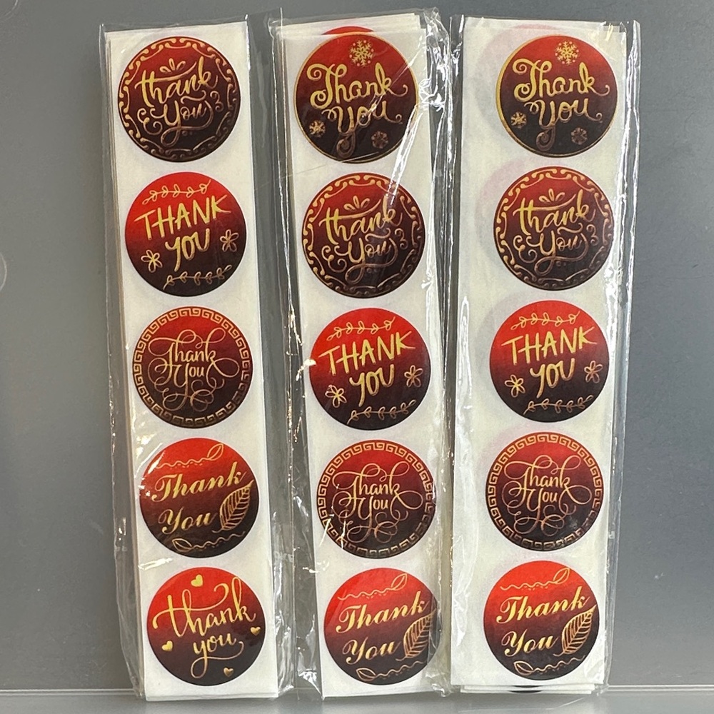 300 1 Inch Red and Gold Thank You Stickers